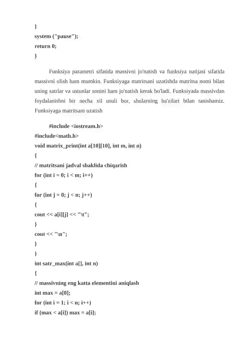 MATRITSALARNI TASHKIL ETISH mustaqil ish 3