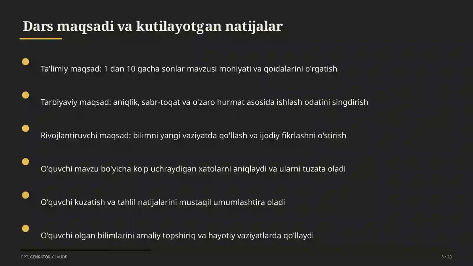 1 dan 10 gacha sonlar (1-sinf) Boshlang'ich sinf: Matematika 3