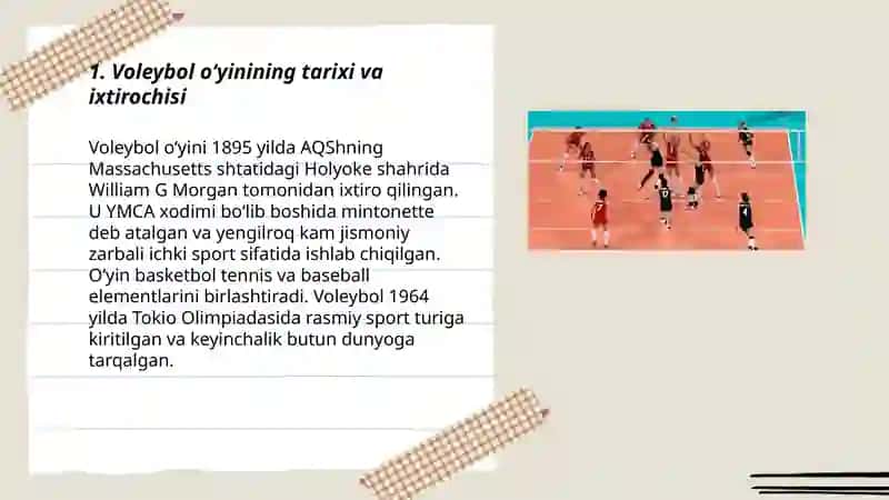 Voleybol õyinining tarixi,qoidalari,texnikasi va taktikasi 3