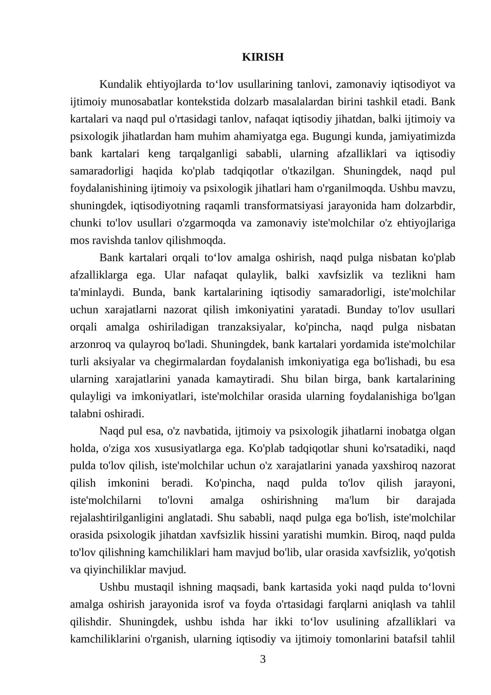 Kundalik ehtiyojlarda bank kartasida yoki naqd pulda toʻlovni amalga oshirishdagi isrof va foyda 3