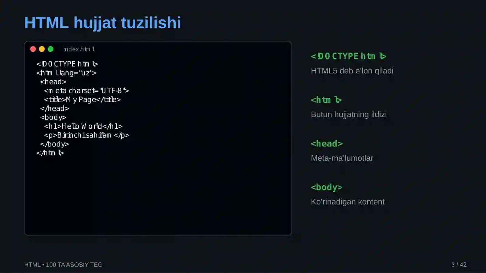 HTML — 100 TA ENG DOLZARB TEG 3