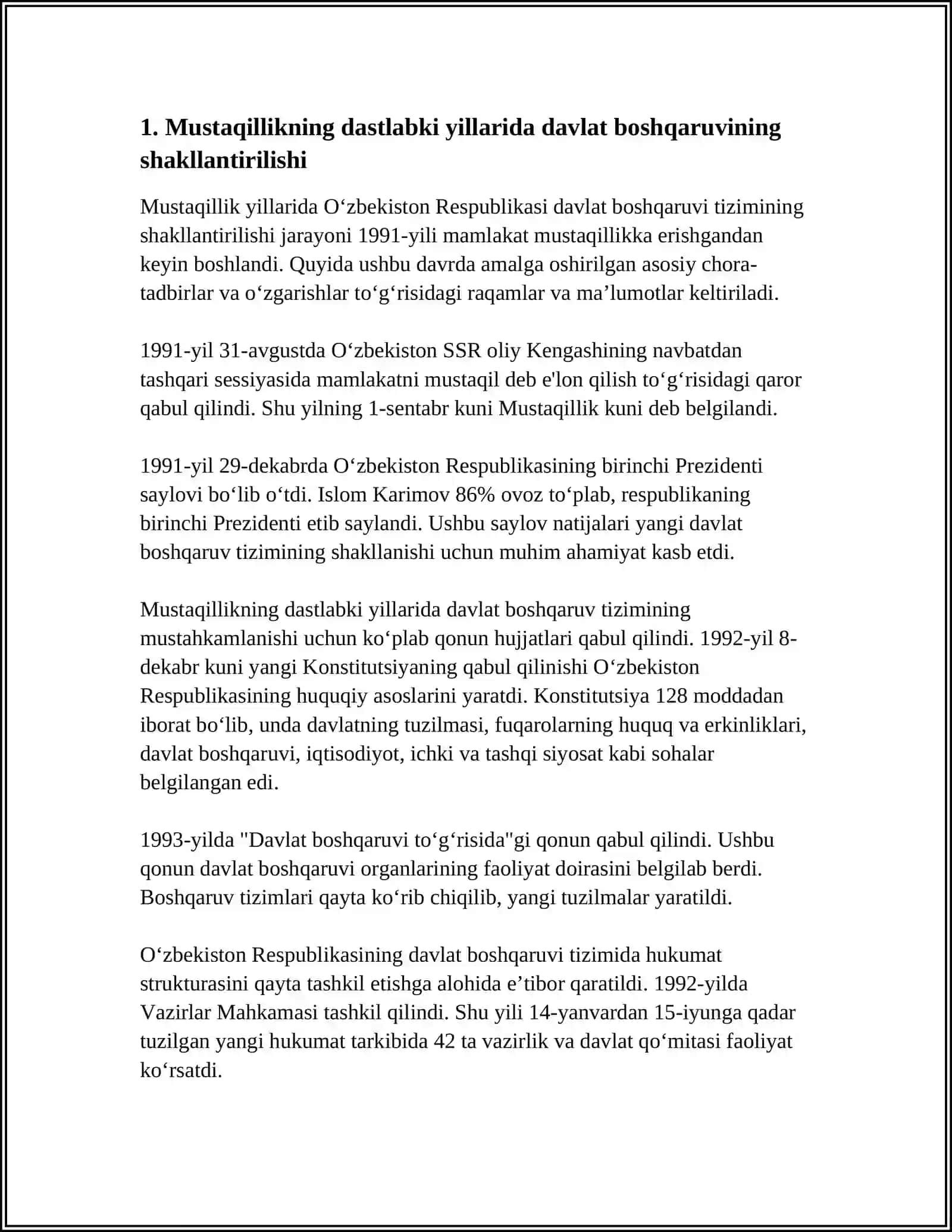 MUSTAQILLIK YILLARIDA DAVLAT BOSHQARUVI TIZIMIDA AMALGA OSHIRILGAN ISLOHOTLAR 3