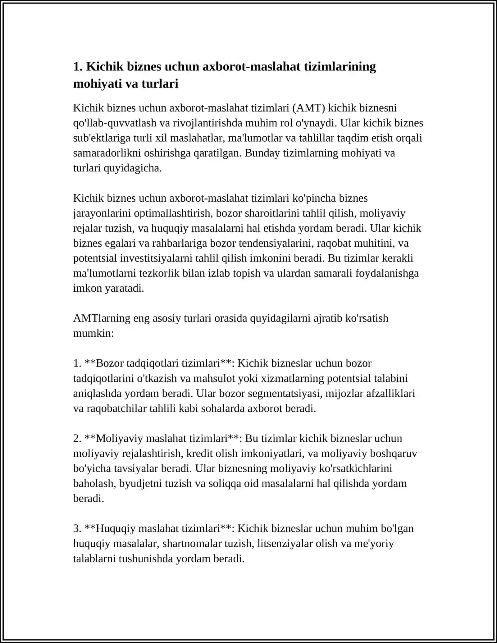 KICHIK BIZNESNI QO‘LLAB-QUVVATLOVCHI AXBOROT-MASLAHAT TIZIMLARI 3