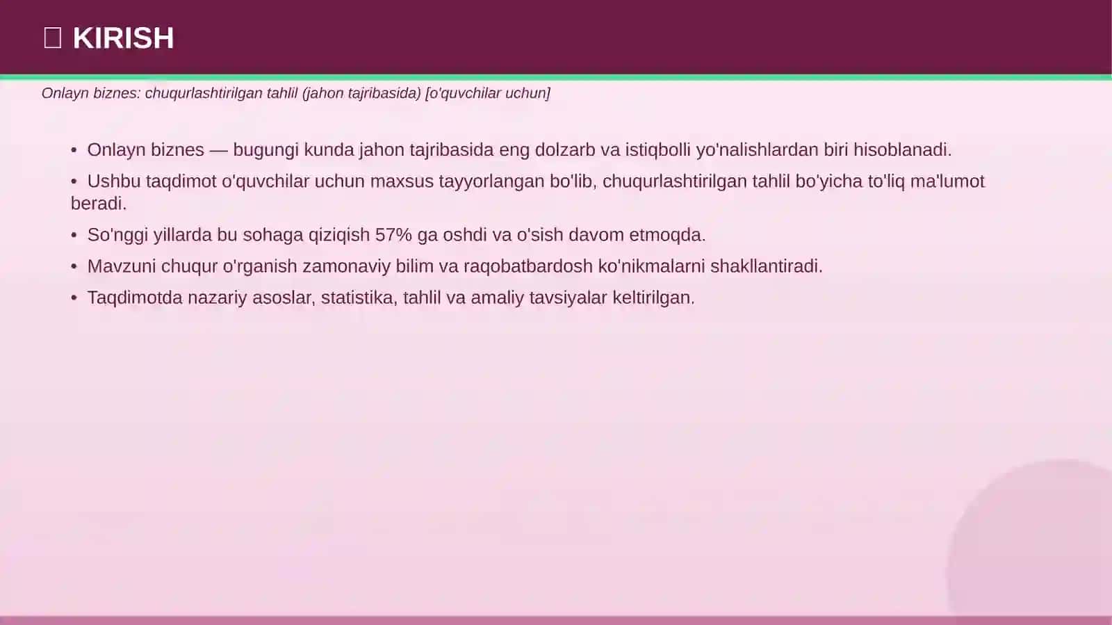 Onlayn Biznes: Chuqurlashtirilgan Tahlil (Jahon Tajribasida) 3