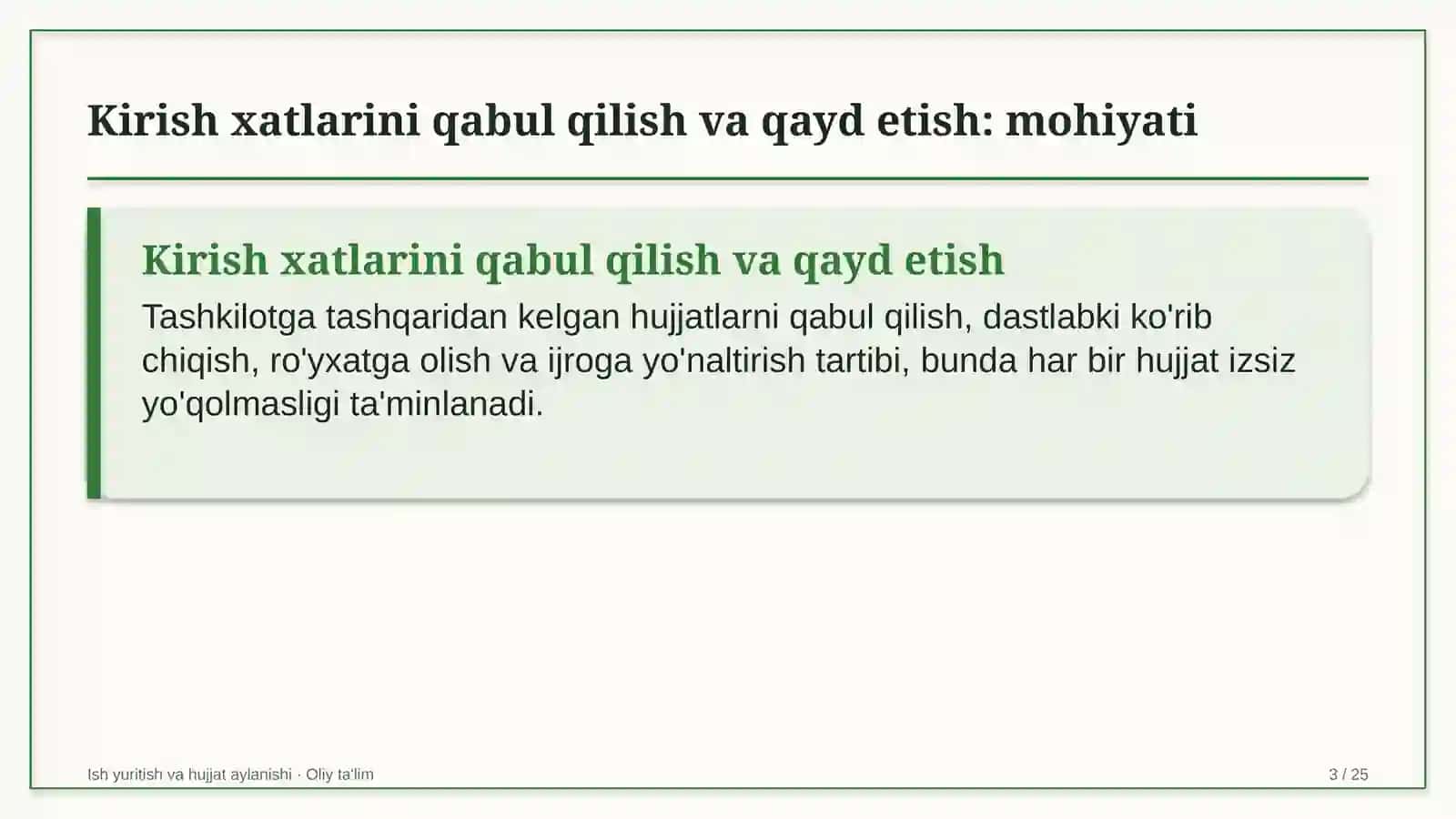 Chinni-fayans sanoatida kirish xatlarini qabul qilish va qayd etish 3