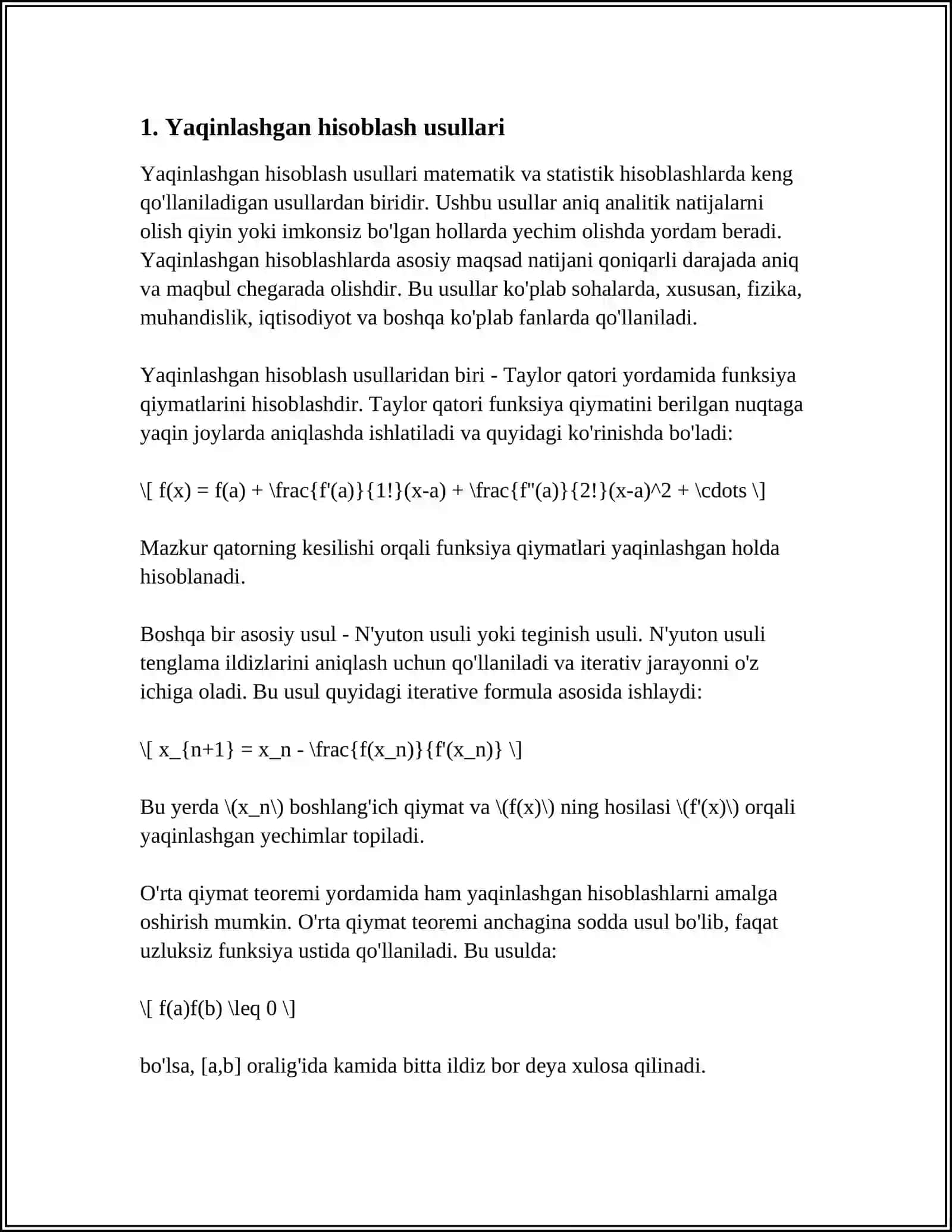TAQRIBIY HISOB, ABSOLYUT VA NISBIY XATO, SONLARNI YAXLITLASH USULLARI MAVZUSIDA TEST SINOVLARI 3