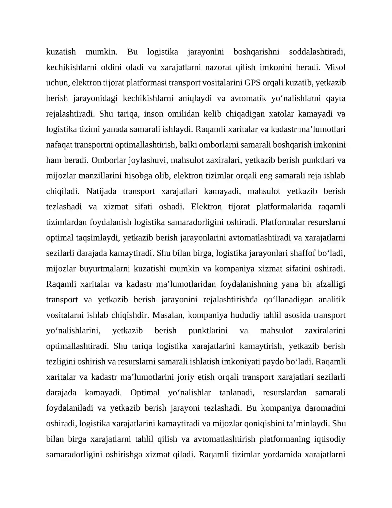 Elektron tijorat platformalarida raqamli xaritalar va kadastr ma’lumotlaridan foydalanish orqali logistika xarajatlarini kamaytirish 3
