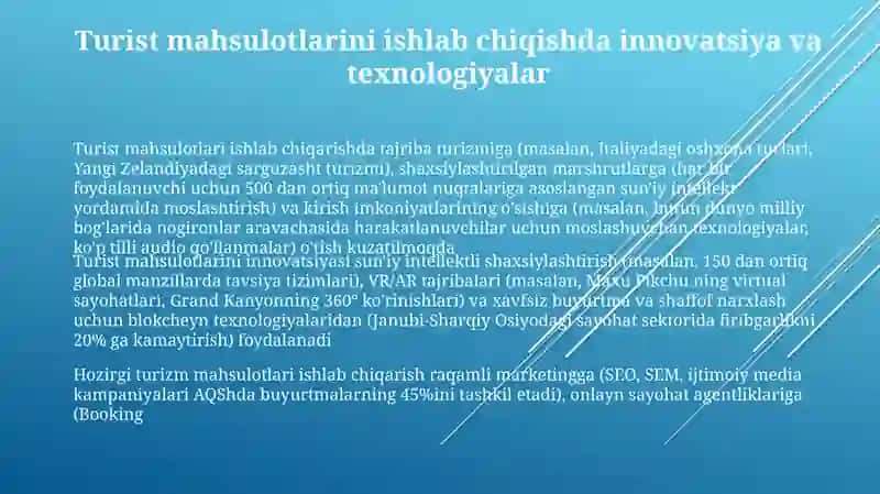 Turizm va tur mahsulotlari ishlab chiqarish holati 3