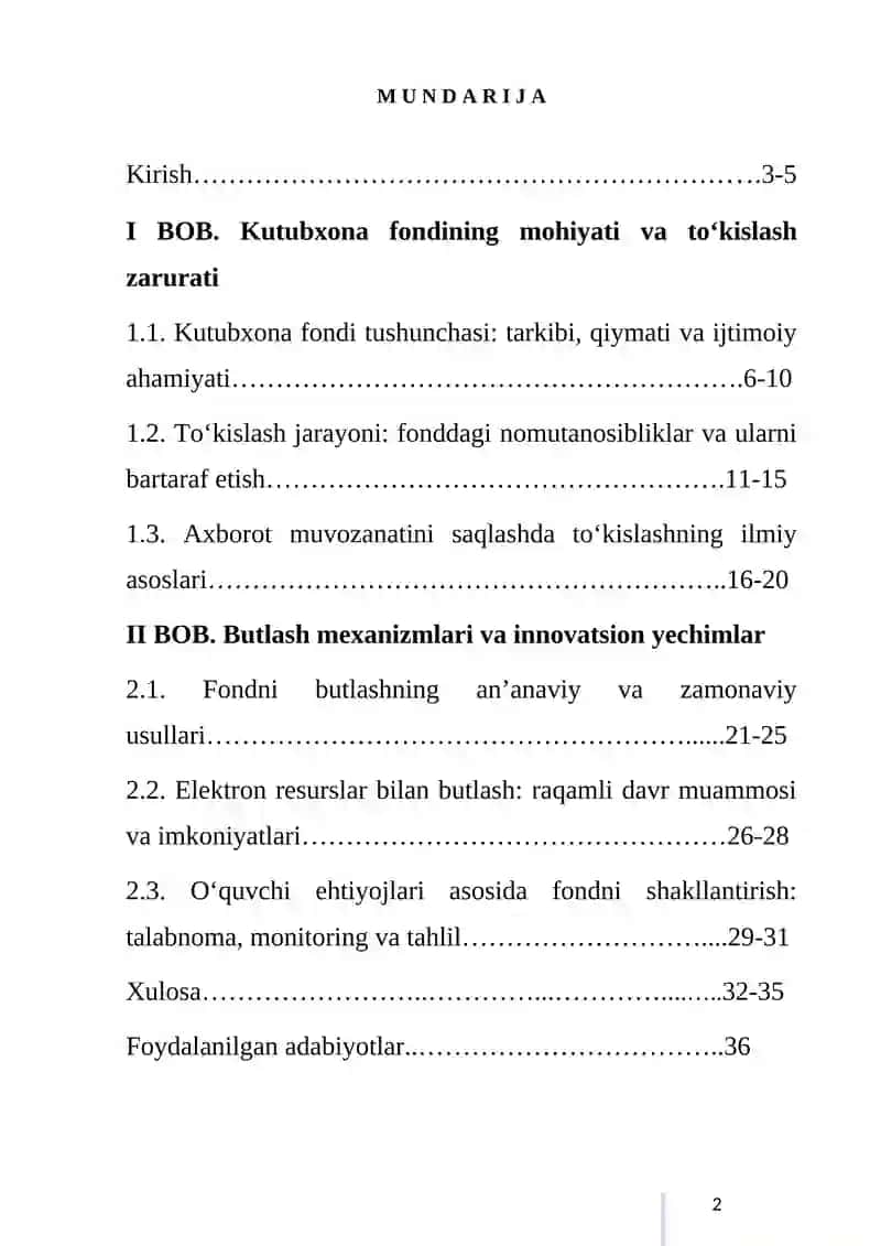 KUTUBXONA FONDINI TO’KISLASH VA BUTLASH 3