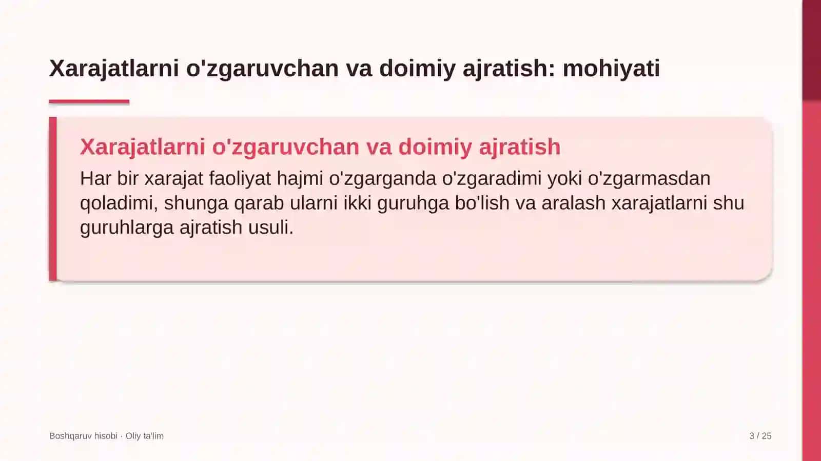 shisha sanoatida xarajatlarni o'zgaruvchan va doimiy qismlarga ajratish 2983 3