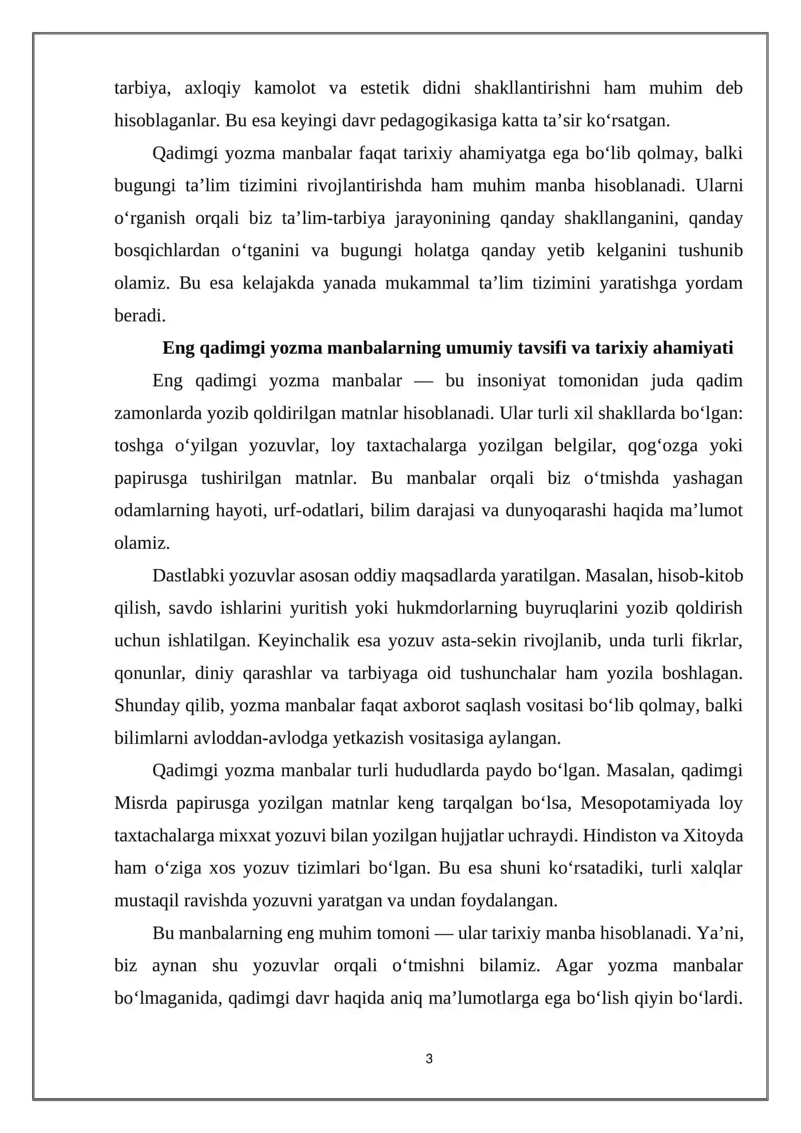 ENG QADIMGI YOZMA MANBALARDA TA'LIM-TARBIYAGA OID FIKRLAR 3
