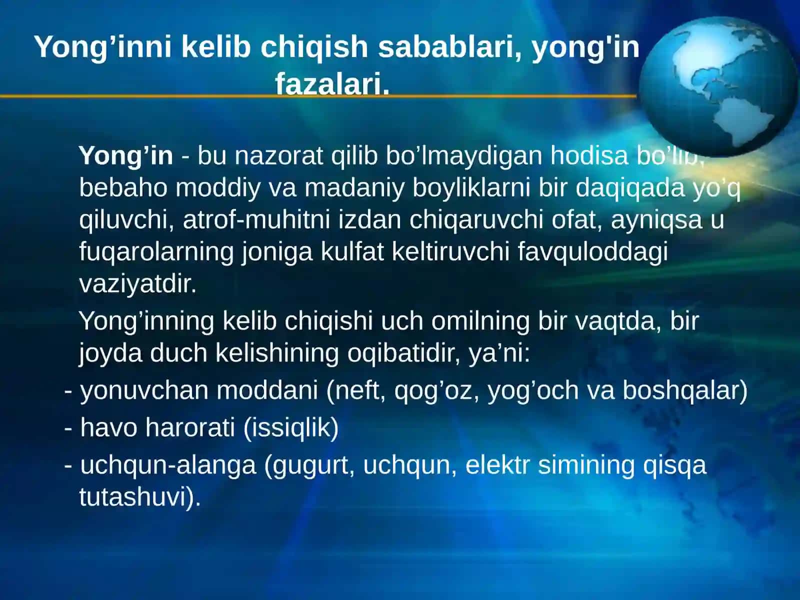 Yong’in  va  portlash  xavfi  bo’lgan   obyektlardagi   avariyalar  va  yong’inlarni  o’chirishvositalari 3