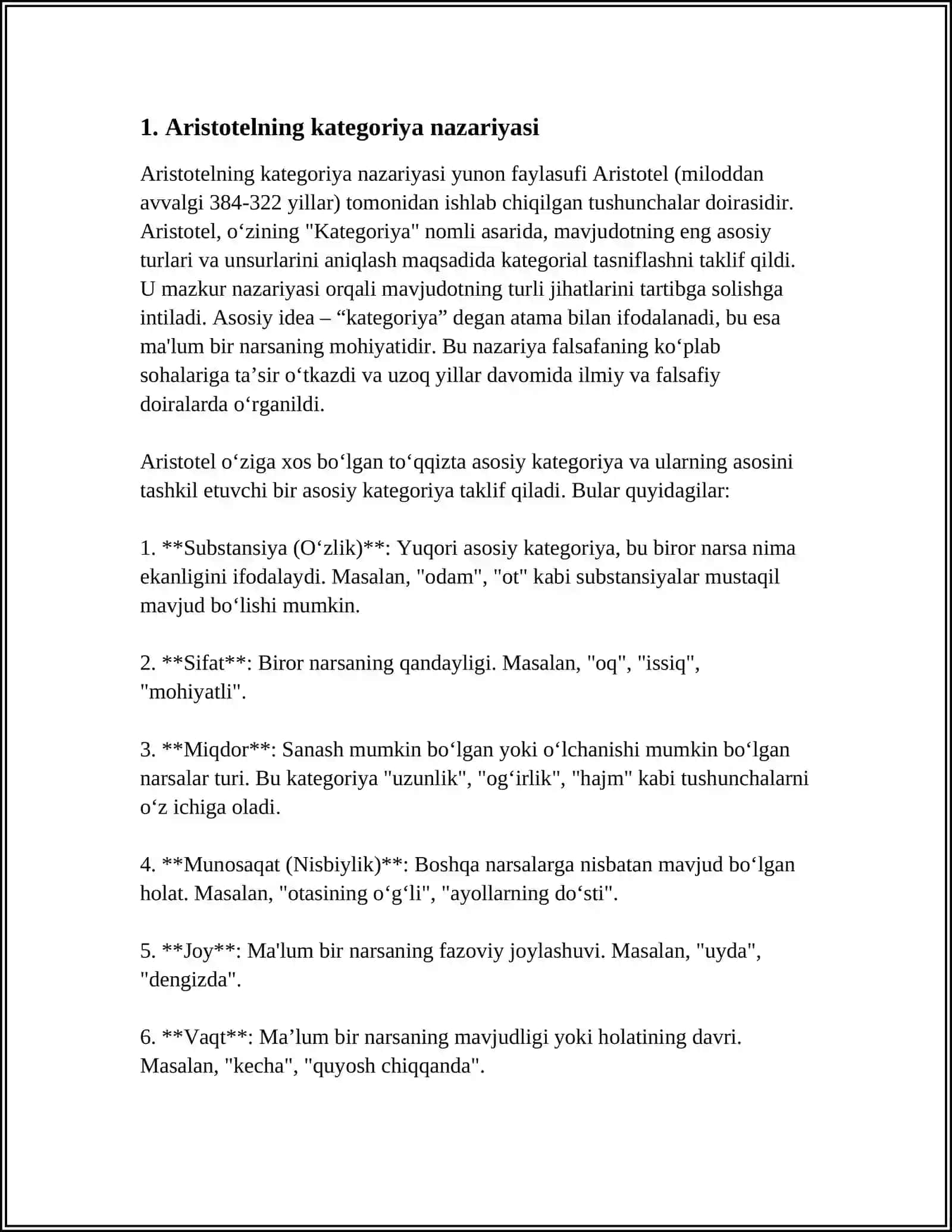 ARISTOTEL, FAROBIY VA KANT ONTOLOGIYASIDA KATEGORIYALARNING TASNIFI 3