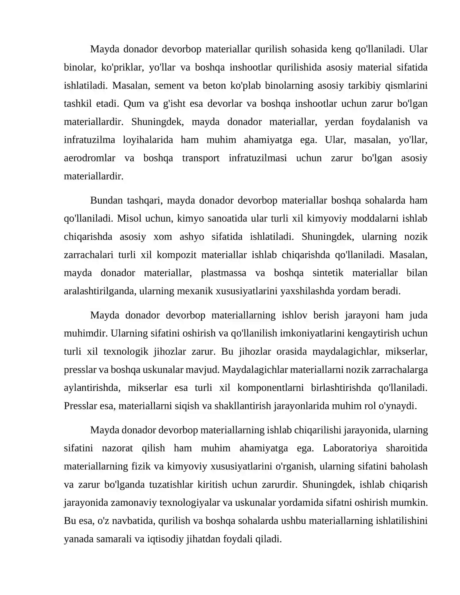 Mayda donador devorbop materiallarni ishlab chiqarish uchun texnologik jihozlar. 3