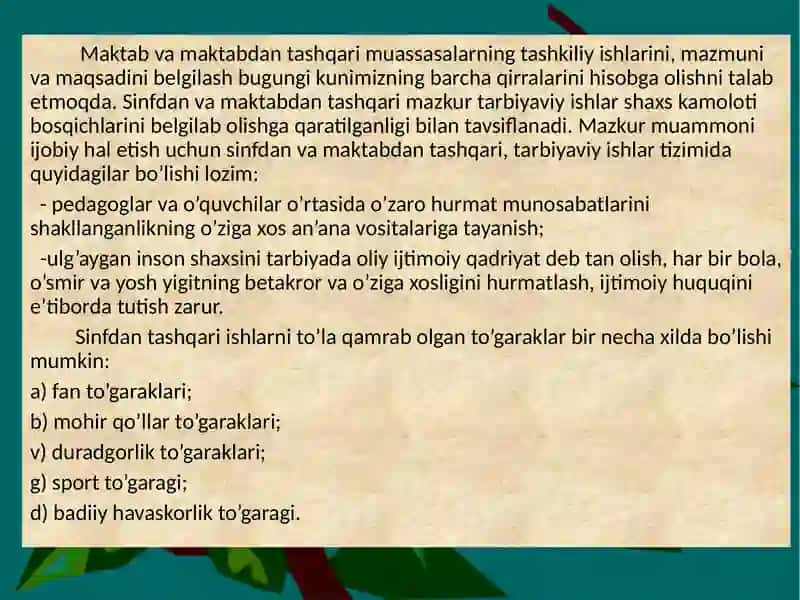 Sinfdan va maktabdan tashqari ishlar 3