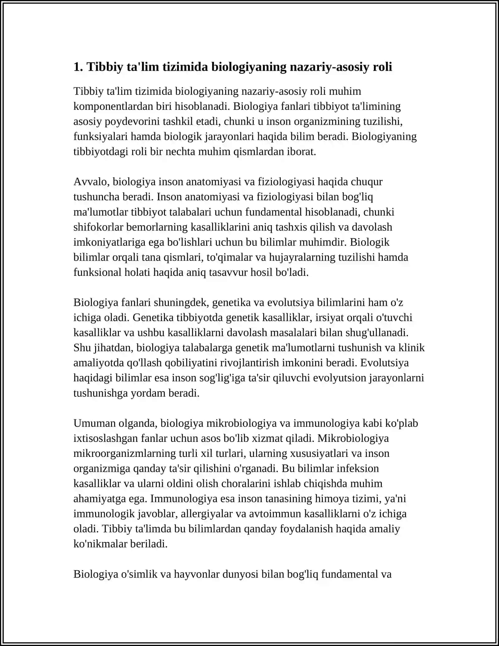 TIBBIY TA'LIM TIZIMIDA BIOLOGIYANI TUTGAN URNI 3