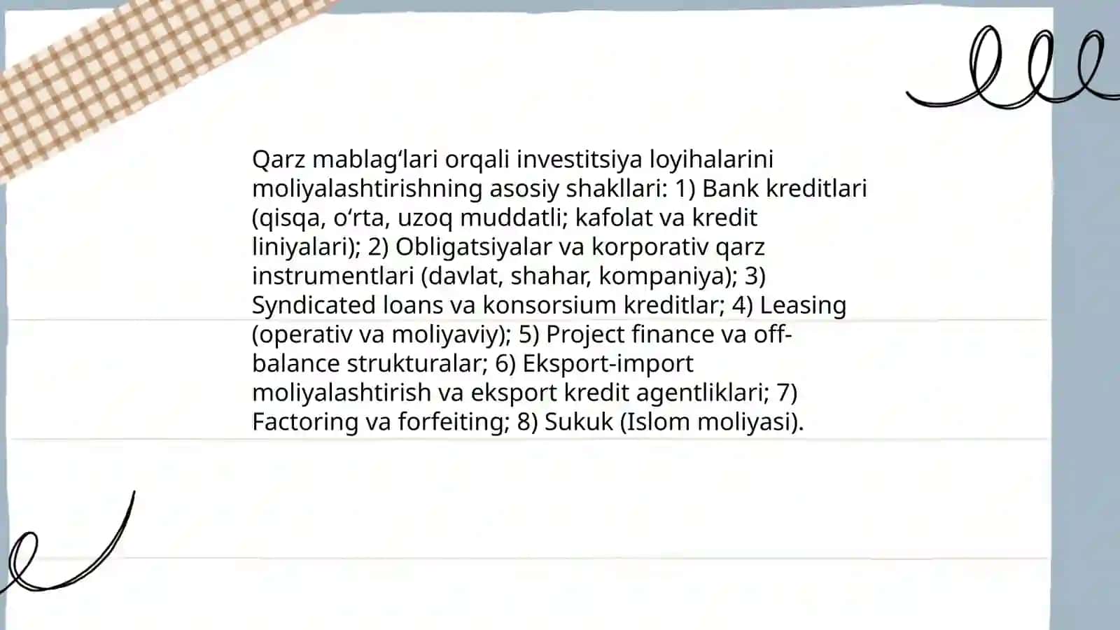 Investitsiya faoliyatini qarz mablagʻlari bilan moliyalashtirish 3