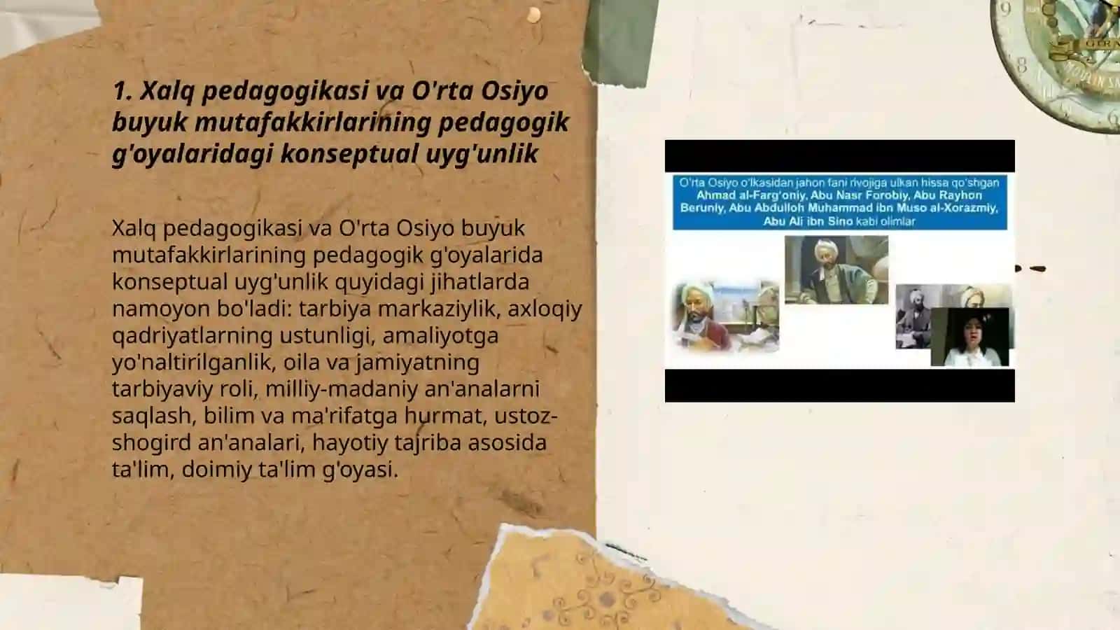 Xalq Pedagogikasi va O' rta Osiyo buyuk mutafakkirlarining pedagogik g'oyalaridagi uygunlik 3