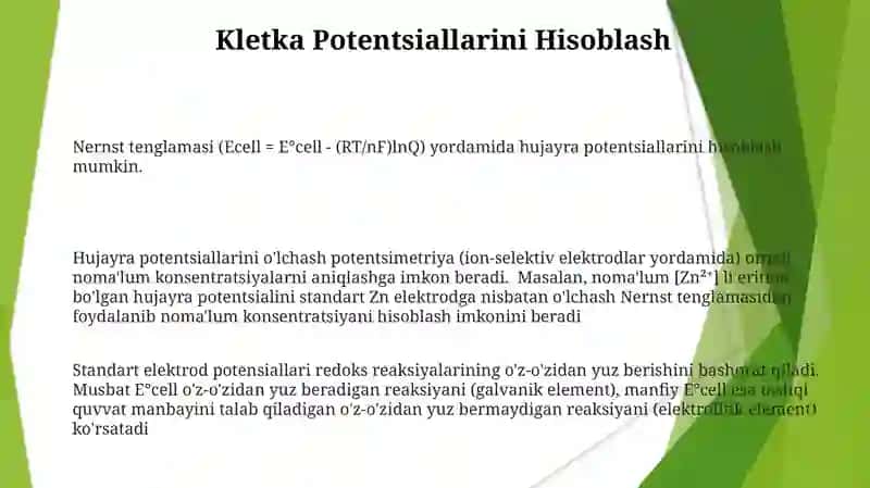Metallarning standart elektrokimyoviy potensiallari qatori va qoʻllanishi 3