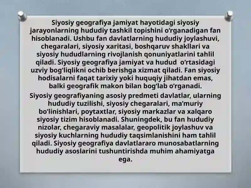 Siyosiy geografiya va geosiyosat. O'zaro aloqalar va rivojlanish xususiyatlari 3