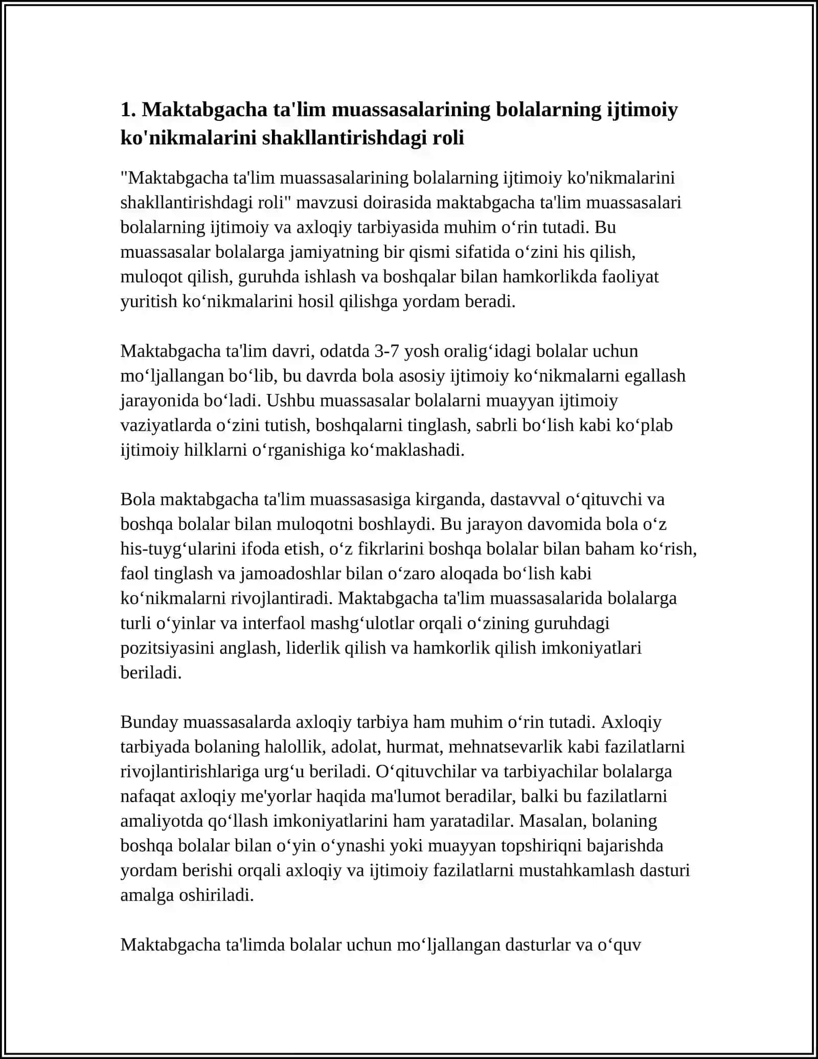 Bolaning ijtimoiy va axloqiy tarbiyasida maktabgacha ta'lim va oilaning roli 3