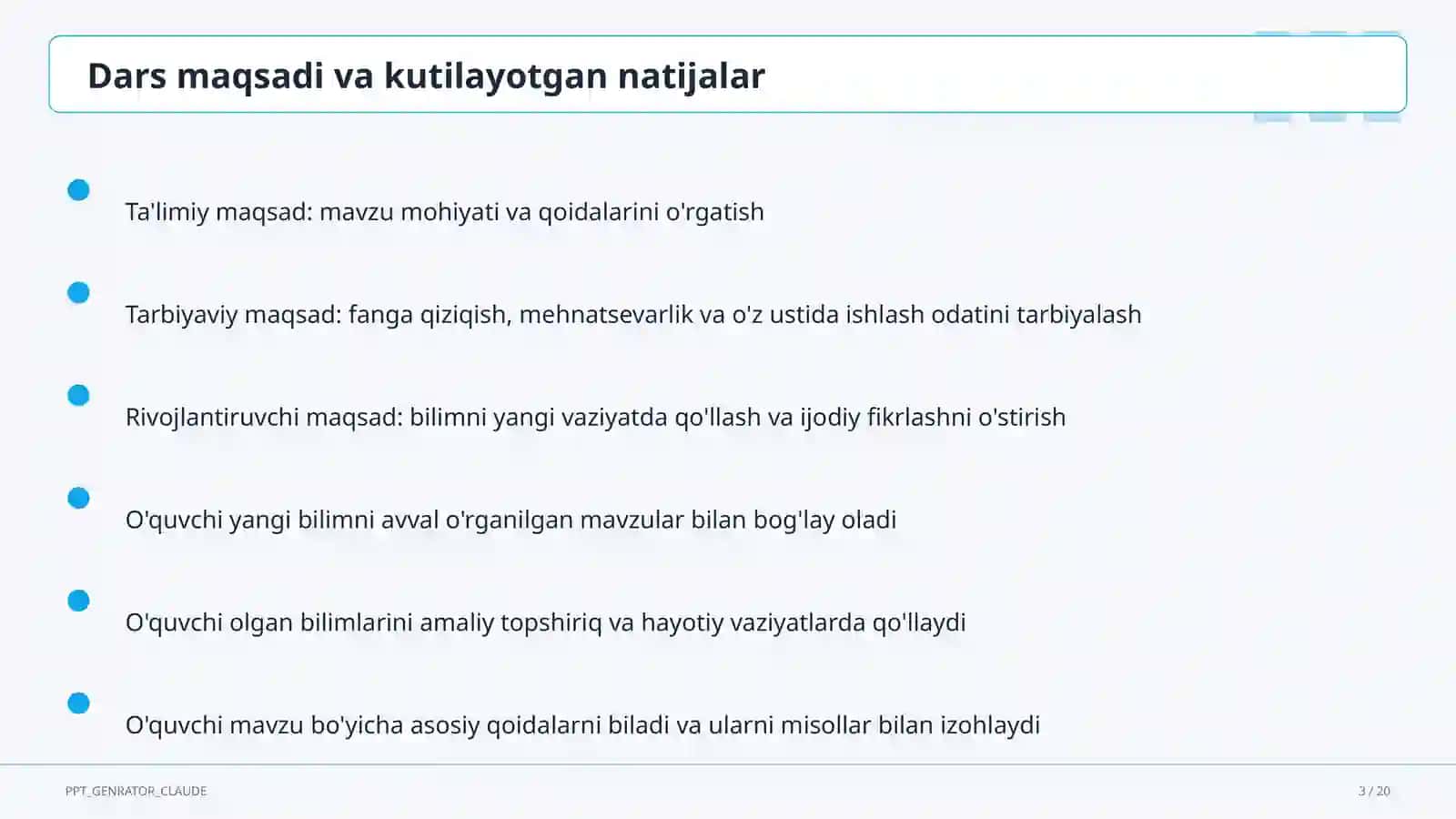 Matematika Dars rejasi 3