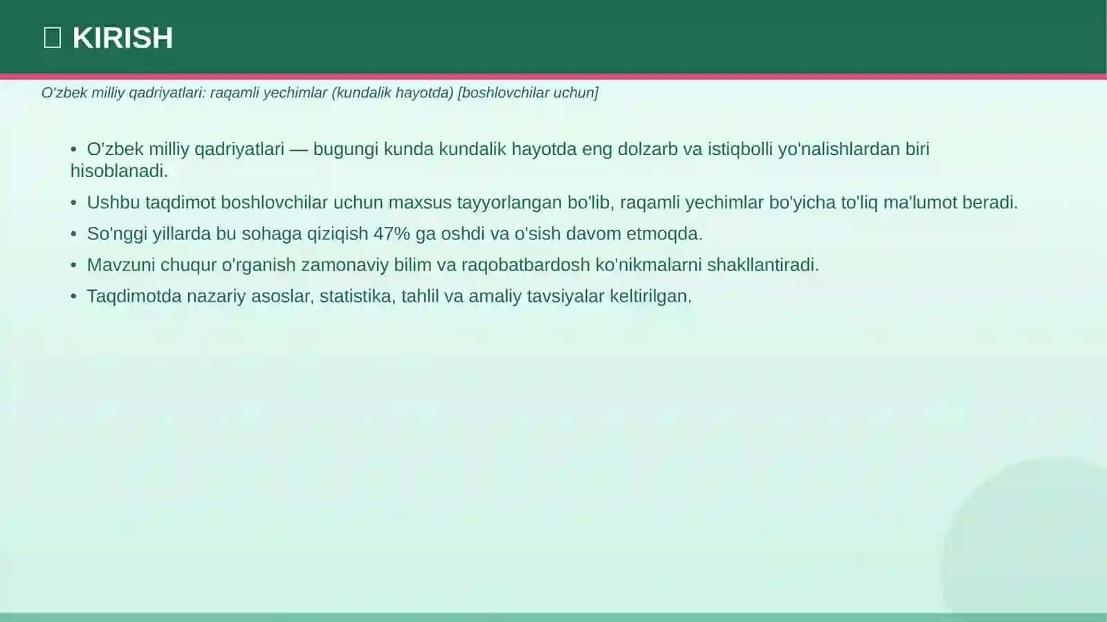 O'ZBEK MILLIY QADRIYATLARI Raqamli yechimlar 3