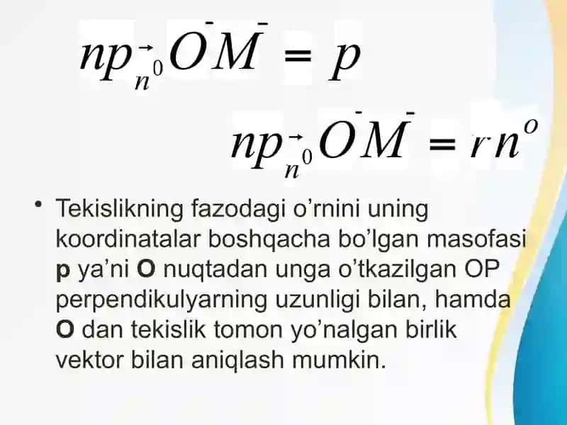 Tekislik va uning tenglamalari 3