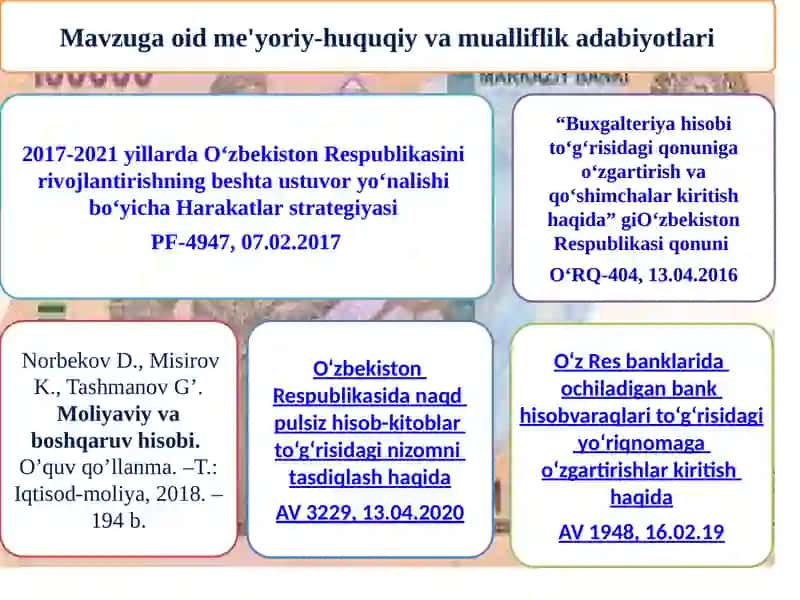PUL MABLAG‘LARI VA VALYUTA OPERATSIYALARI HISOBI 2 3