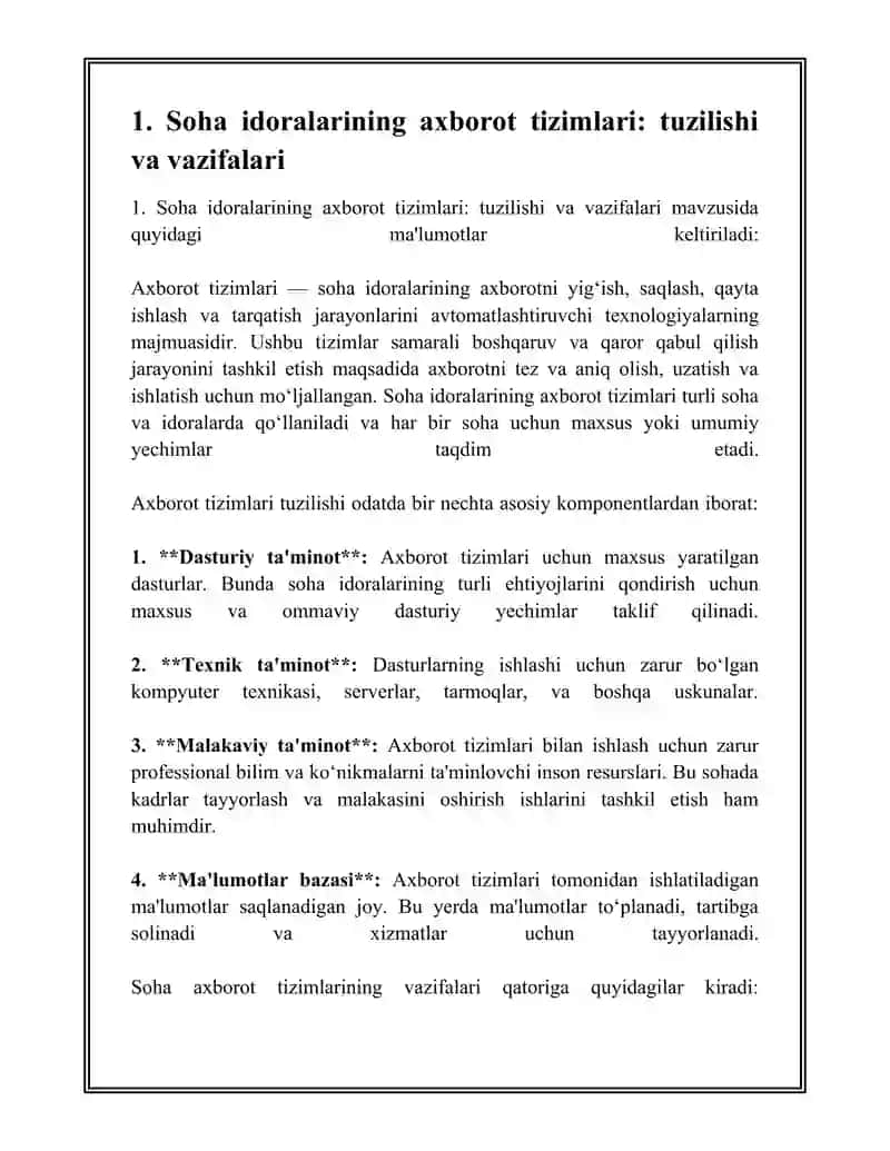 SOHA IDORALARINING AXBOROT TIZIMLARI.  SOHANING AXBOROT TEXNOLOGIYALARI VA ULARDAN FOYDALANISH. SOHA AXBOROT TIZIMLARINING INTERAKTIV XIZMATLARI 3