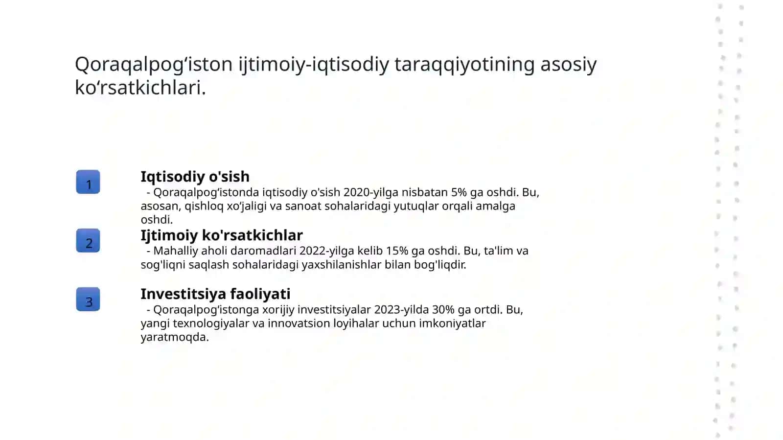 Qoraqalpogʻistonda ijtimoiy-iqtisodiy taraqqiyot, qishloq xoʻjaligidagi oʻzgarishlar 3