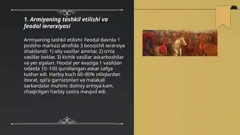 Ilk taraqqiy etgan feodalizm davrida harbiy madaniyatni rivojlanishi 3