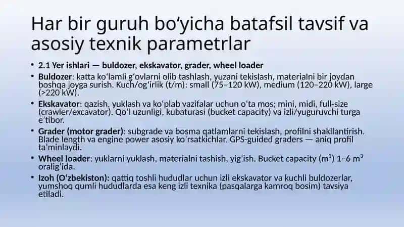 Yo'l inshootlarida qo'llaniladigan qurilish mashinalari tahlili. 3
