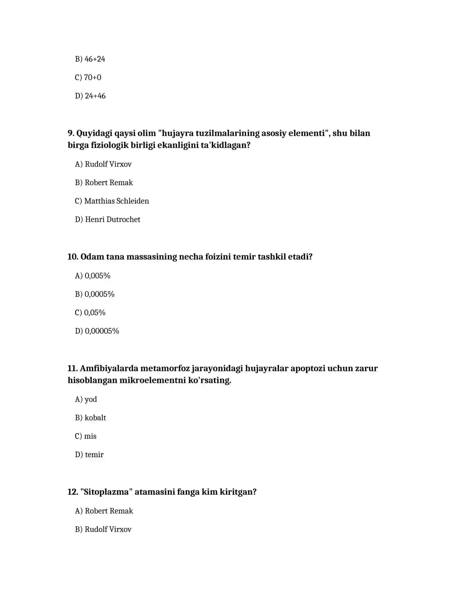 Sitologiya 500 test javoblari 3