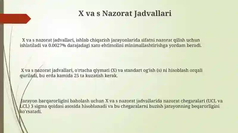 Miqdoriy ma'lumotlar uchun nazorat kartasiga misol 3