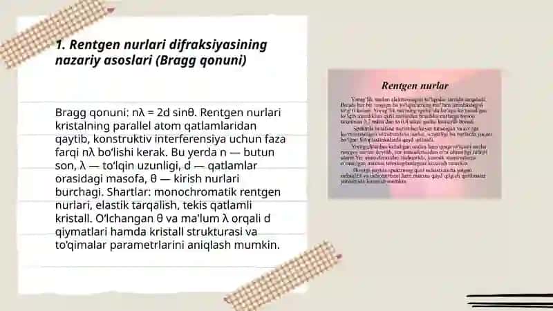 Rentgen nurlari difraksiyasidan foydalanish 3
