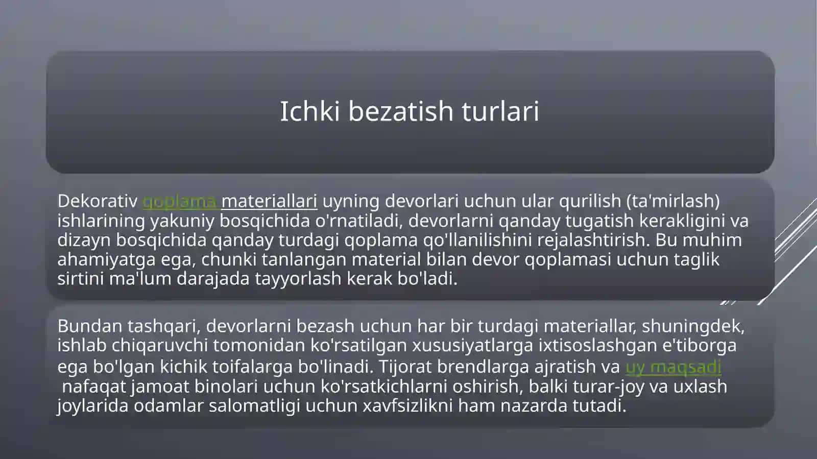 Devor va shiftlar uchun pardozlovchi materiallar 3