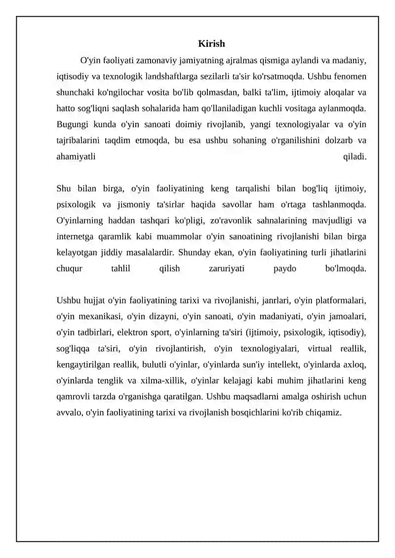 O'yin faoliyati 3
