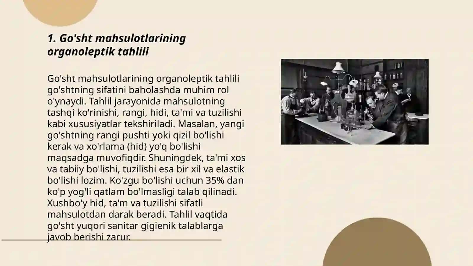 Go'sht, sut, poliz ekinlarini labaratoriya sharoitida tekshirish va organoleptik baxo berish 3