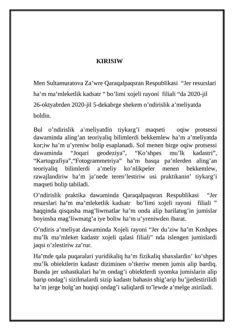 Geodeziya, Kartografiya ha’m Kadastr 3