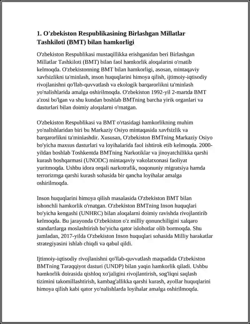 O'zbekiston Respublikasining Xalqaro Tashkilotlari Bilan Hamkorlik Aloqalari 3