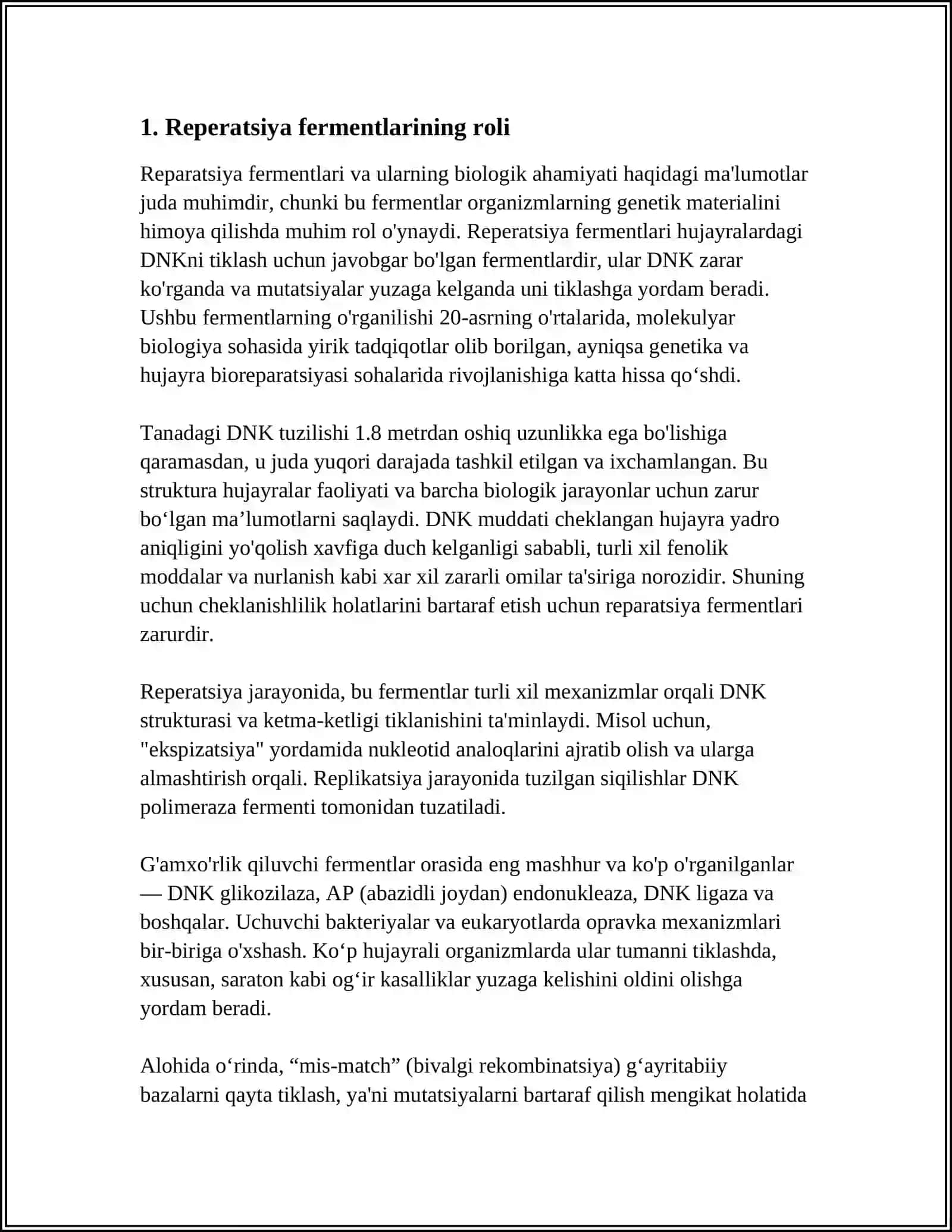 REPERATSIYA FERMENTLARI FAOLIYATINING XILMA-XILLIGI.NOALLEL GENLARNING O’ZARO TA’SIRI.PLEYATROPIYA 3
