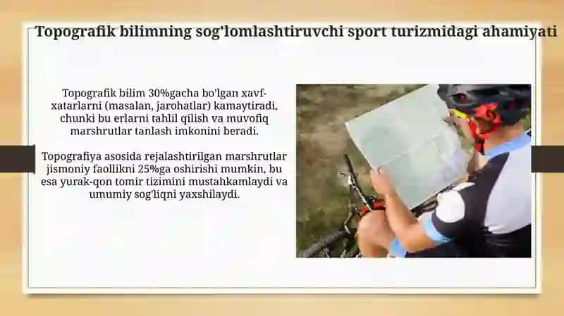 Sport sogʻlomlashtirish turizmida topografik bilimlar berish 3
