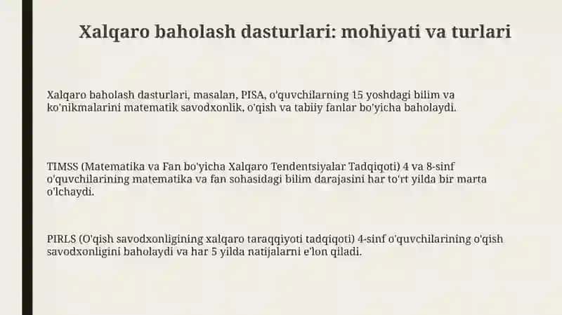 Xalqaro baholash dasturlari 3