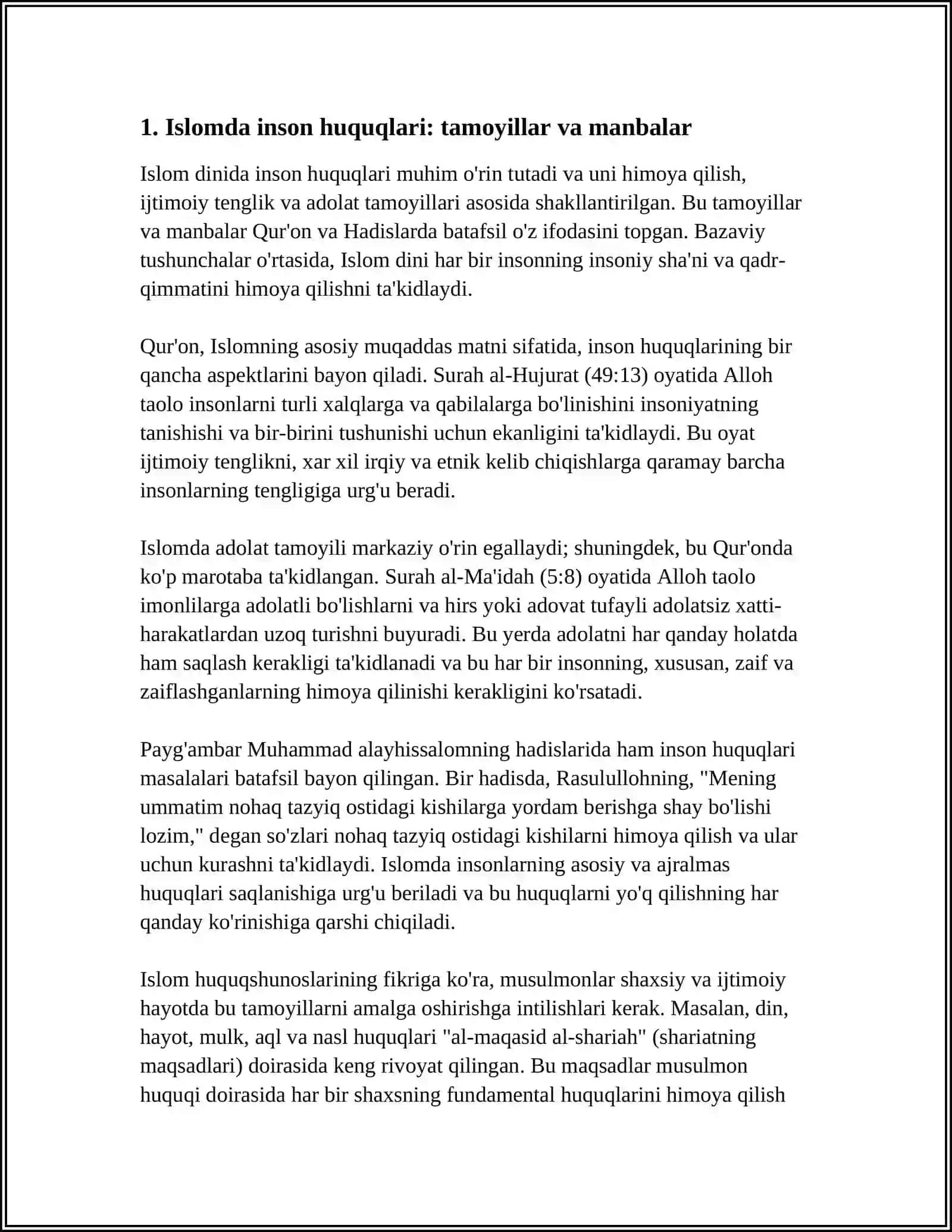 ISLOMDA INSON HUQUQLARI HIMOYASI, IJTIMOIY TENGLIK, ADOLATGA TOLERANTLIK 3