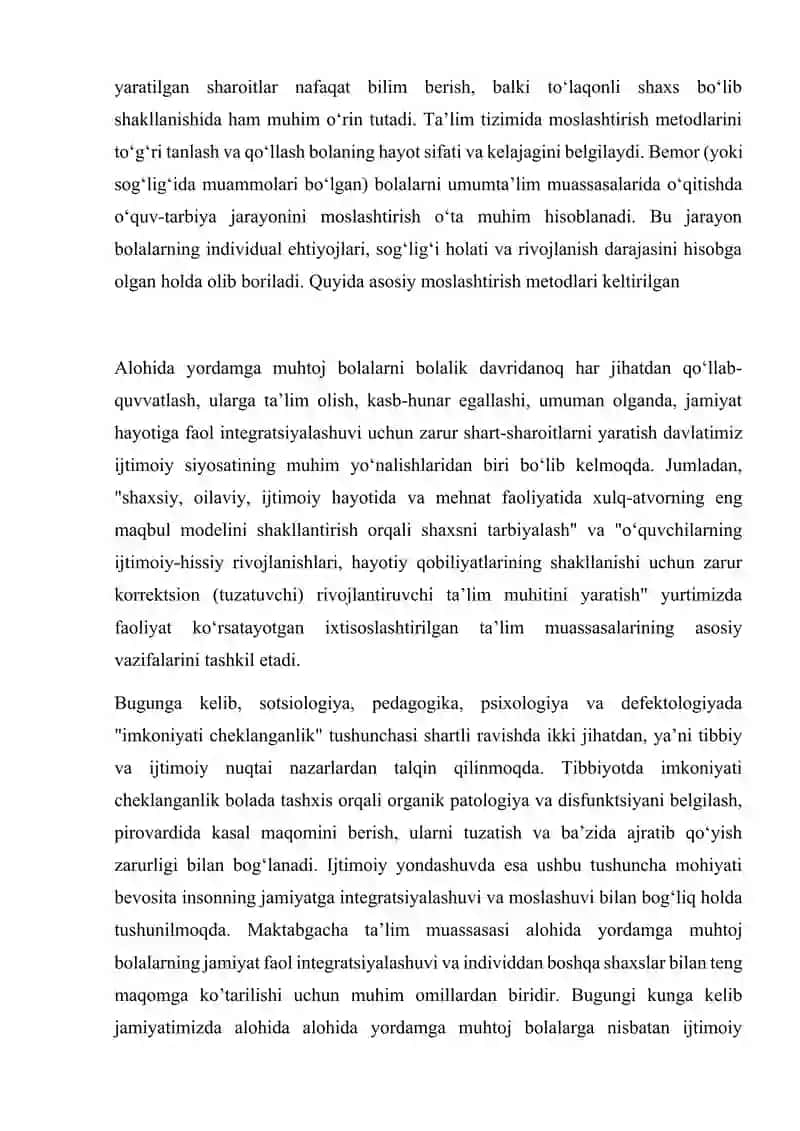 Bemor bolalarni umum talim sharpitida oqitishda oʻquv tarbiya jarayonini moslashtirish metodlari 3