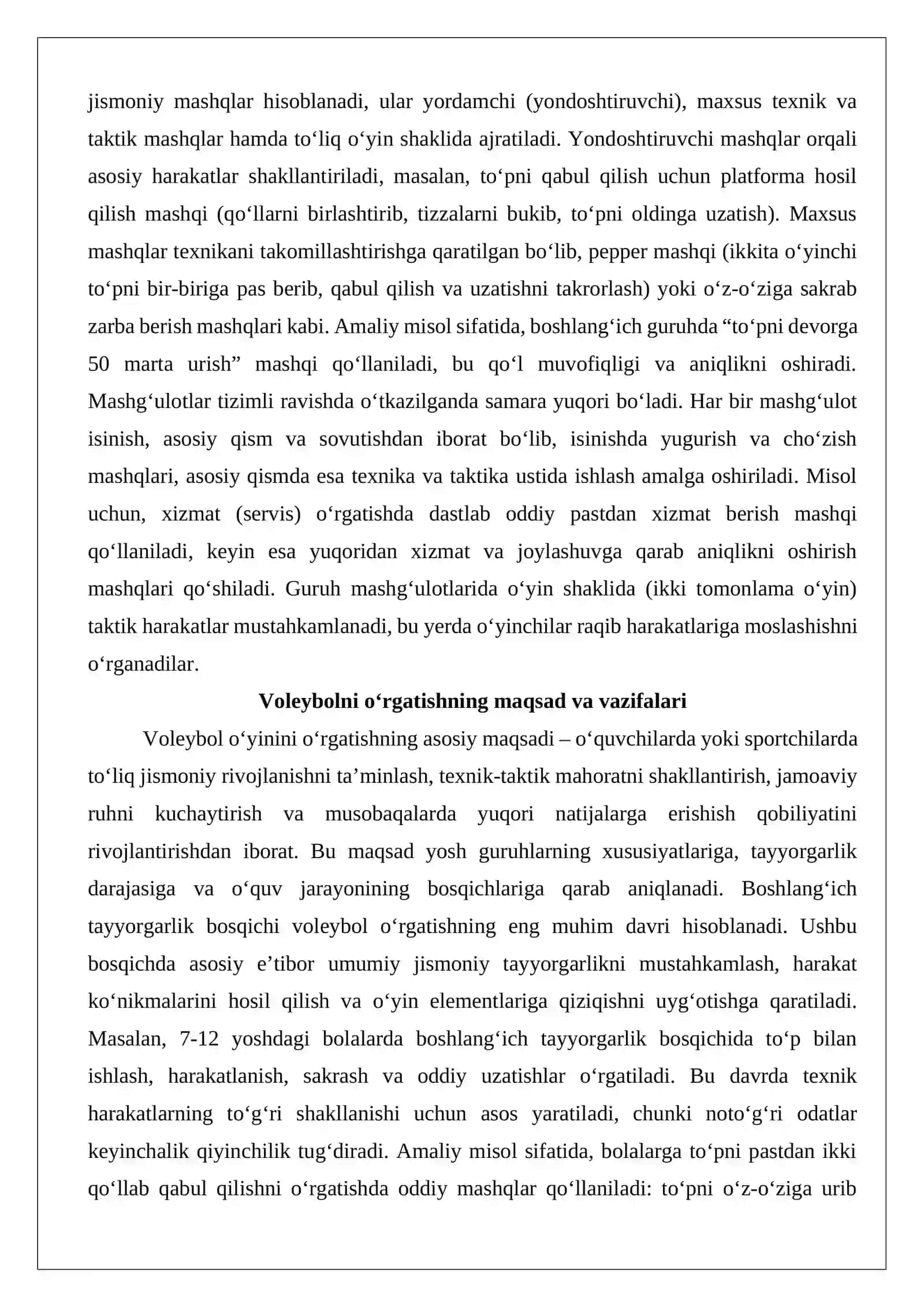 Voleybol o‘yinini o‘rgatish vositalari va mashg‘ulotlari 3