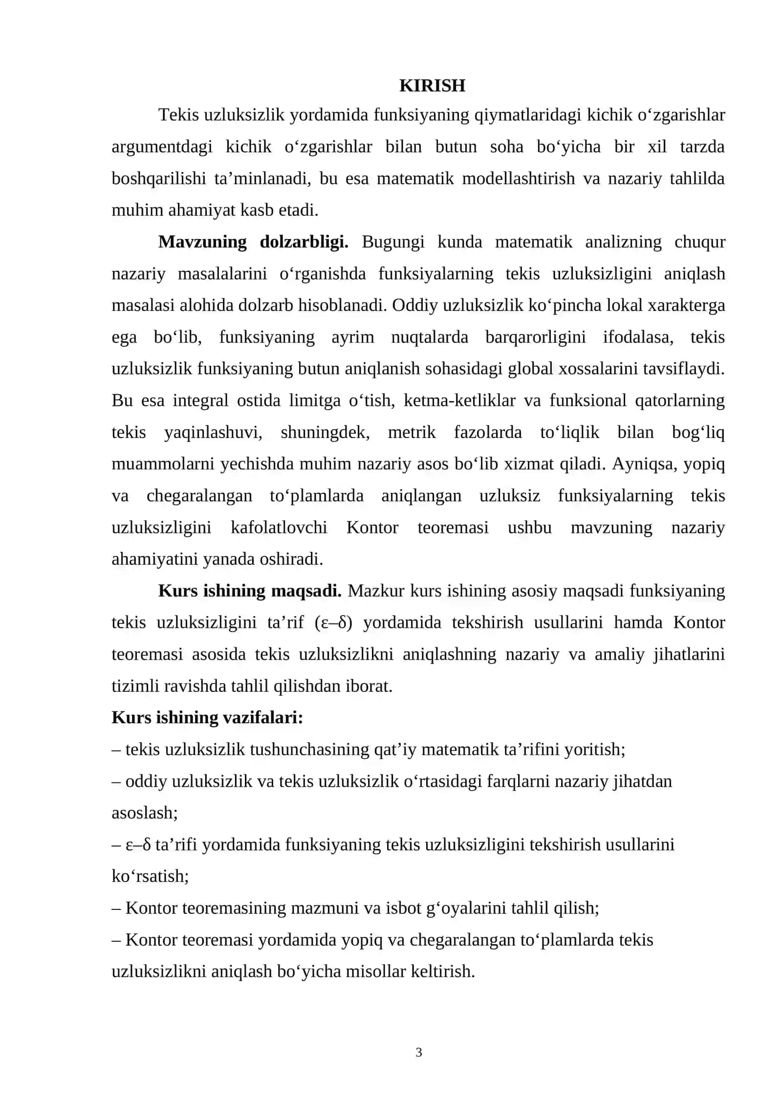 Funksiyaning tekis uzluksizligini ta’rif yordamida tekshirish. Kontor teoremasi yordamida tekis uzluksizlikka tekshirish 3