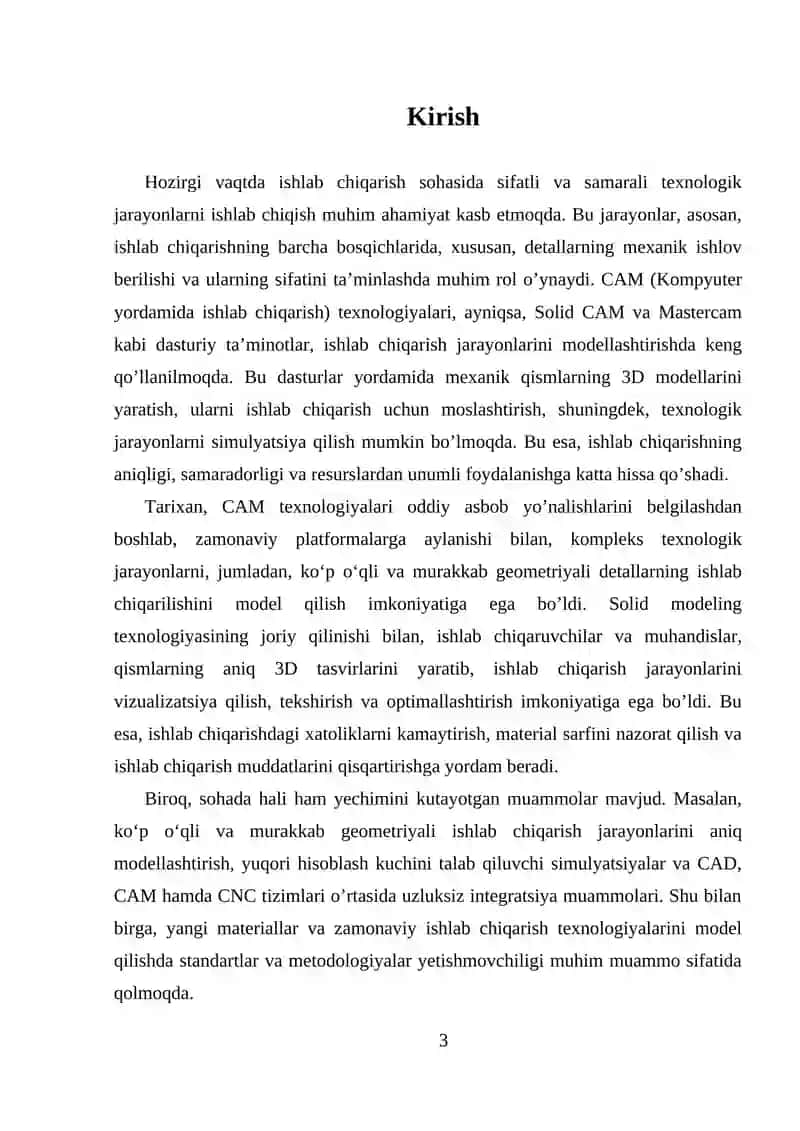 CAM TIZIMLARIDA TEXNOLOGIK JARAYONLARNI MODELLASHTIRISH (SOLID CAM, MASTERCAM) 3