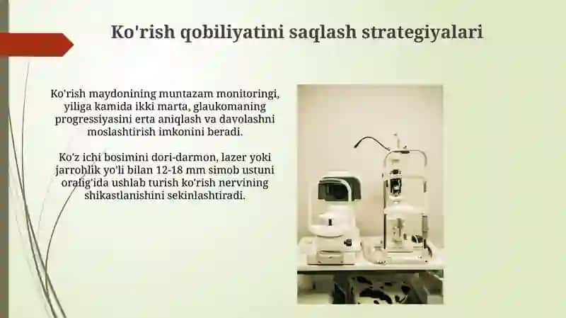 Glaukomani zamonaviy davolash usullari va glaukomadan nogironlikning profilaktikasi 3